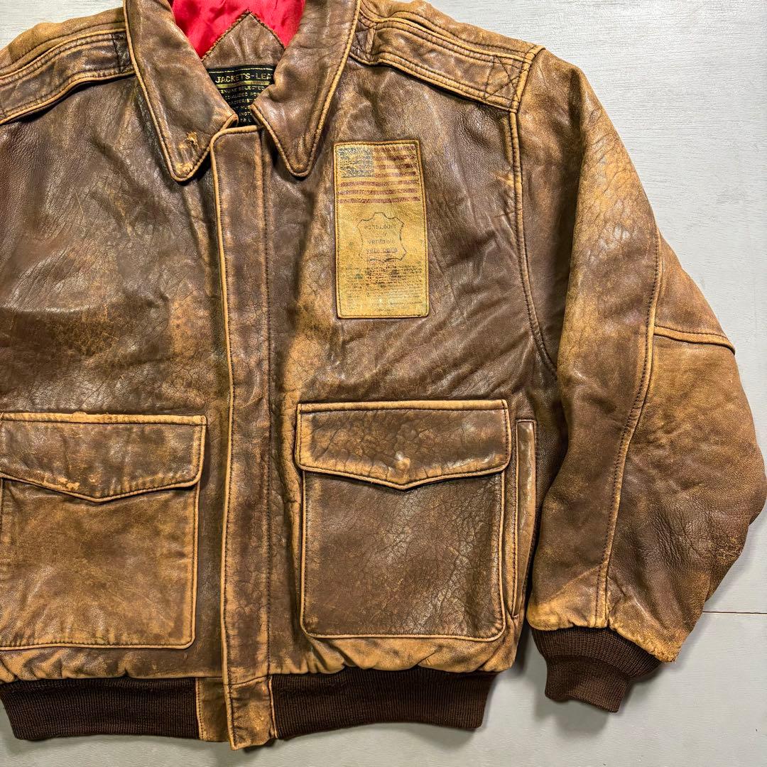 90's✨レザージャケット　A-2 羊革　ラムレザー　ショート丈　短丈　M