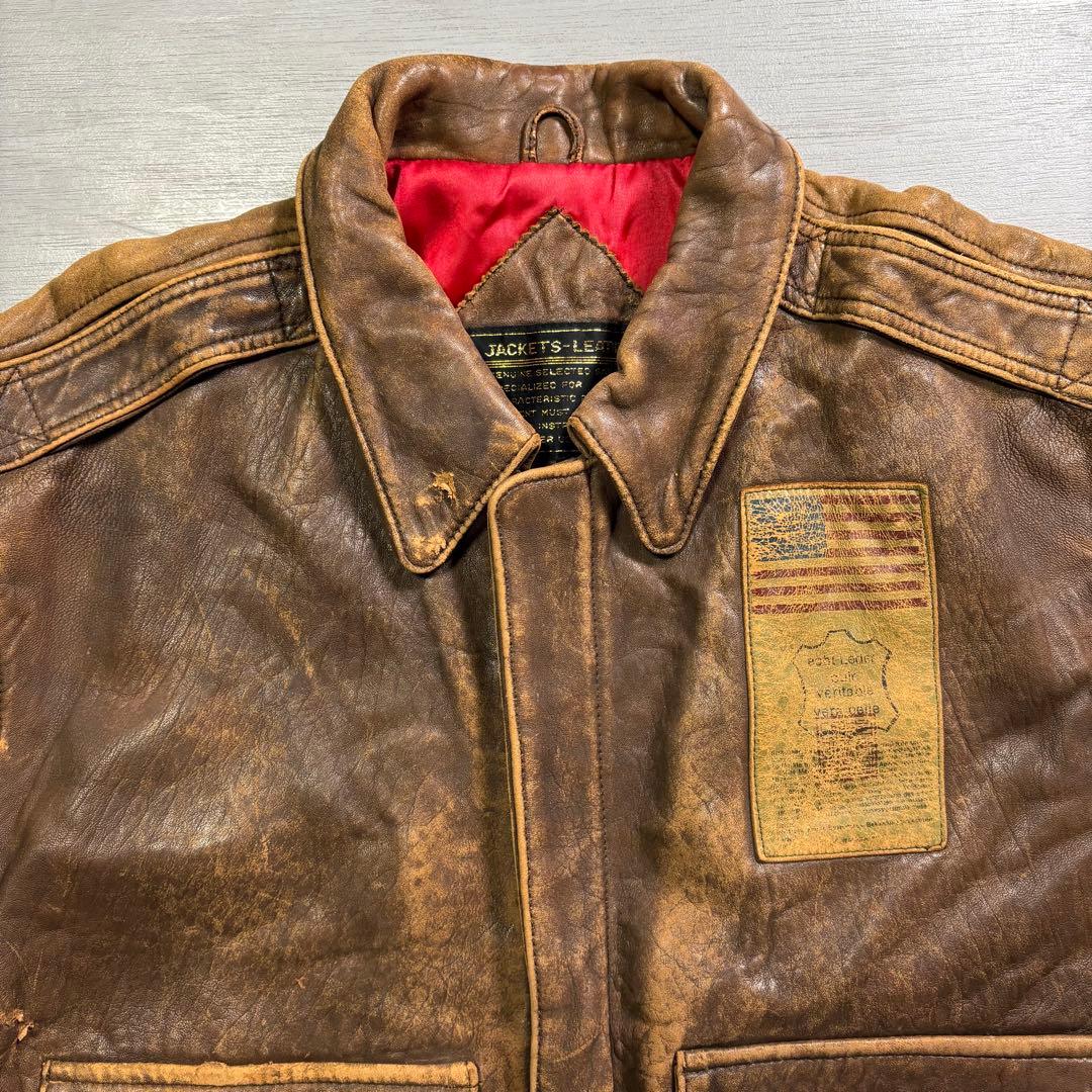 90's✨レザージャケット　A-2 羊革　ラムレザー　ショート丈　短丈　M