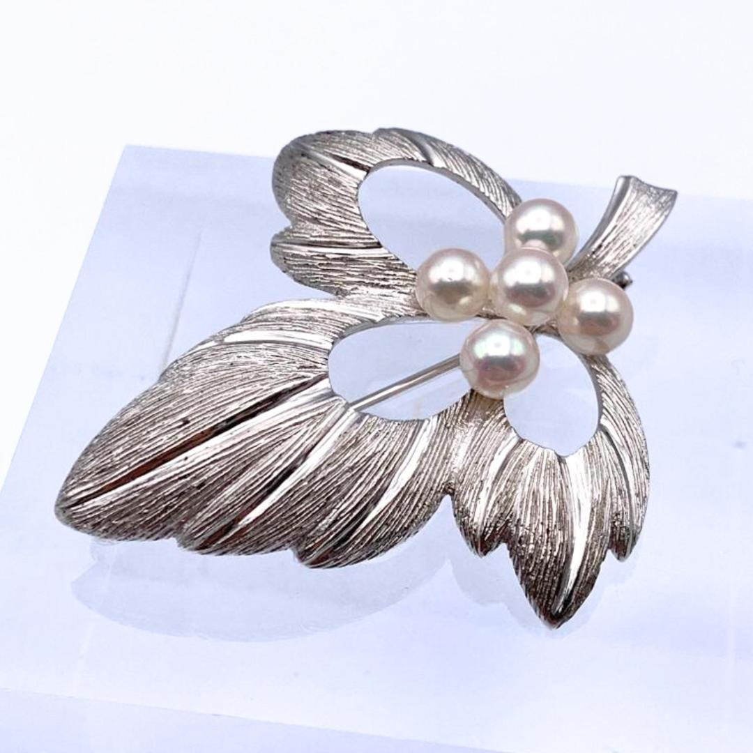 【美品】MIKIMOTO　ミキモト　真珠パール　ブローチコサージュ　リーフ