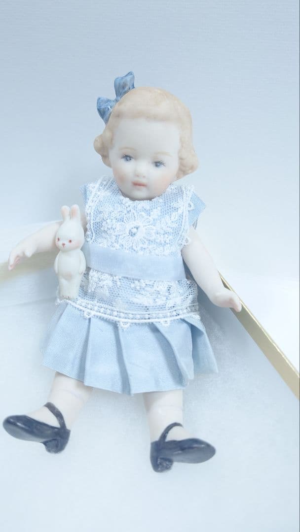 ちびくま工房　勿忘草ちゃんとちびうさビスク付　シルクワンピ