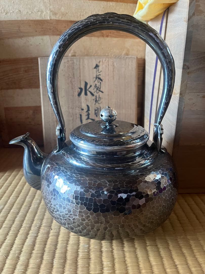 松栄堂　純銀製　水注　銀瓶　湯沸　やかん　重量1805g