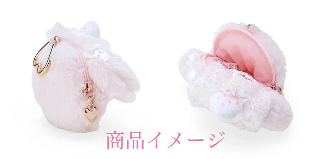 キティ50周年折り財布／　マイメロディ白いちごのティータイム　フェイス型ポーチ