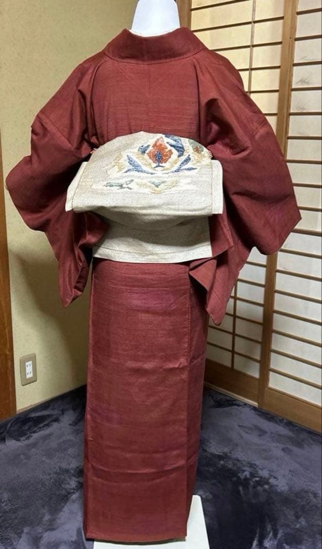 u*8様 未使用近い 美品　単衣 結城紬 小紋 80亀甲 フルセット 身丈162