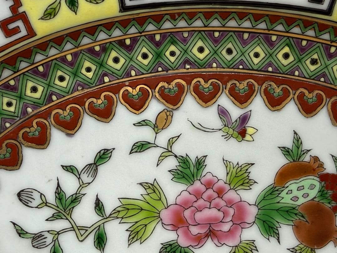 中国　1970年代　景徳鎮製　粉彩花果紋楕円形お皿2点&鉢1点　送料込み0104