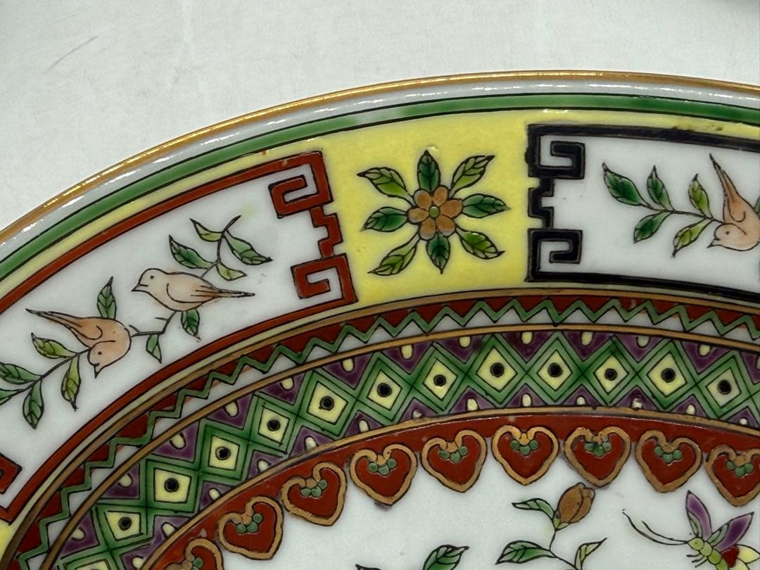 中国　1970年代　景徳鎮製　粉彩花果紋楕円形お皿2点&鉢1点　送料込み0104