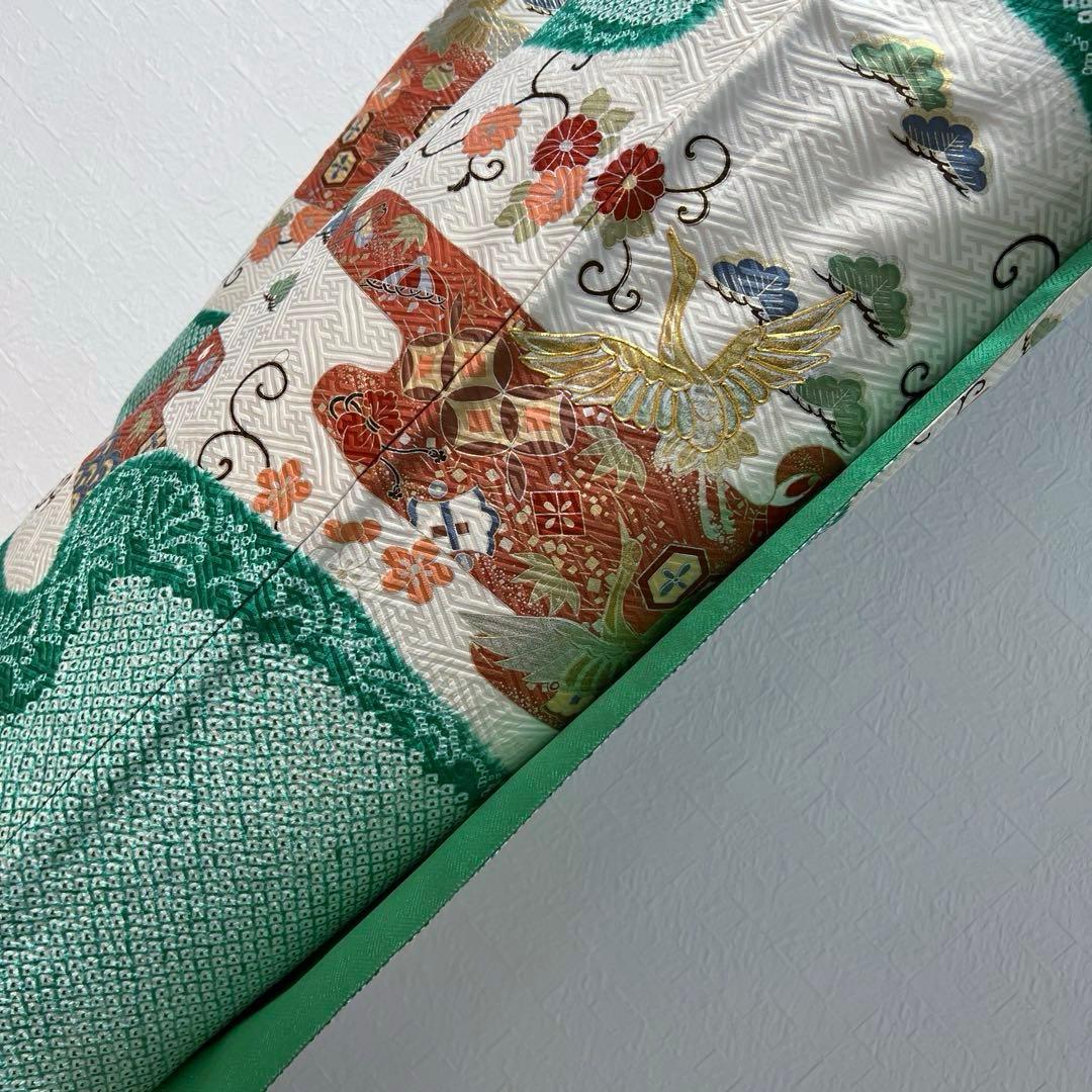 461 振袖フルセット 正絹 緑 グリーン 絞り 金彩 駒刺繍 やまと レトロ