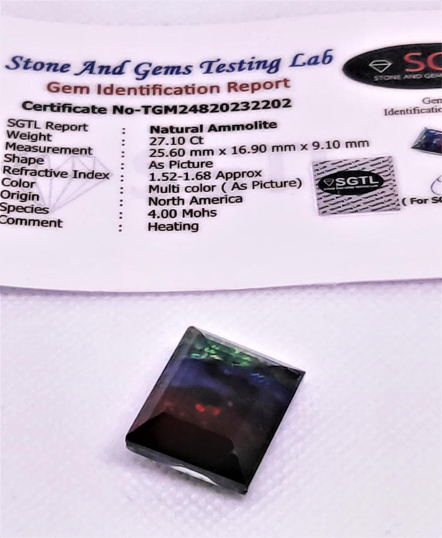 アンモライト 27.10Ct 証明証付 オパール アンモナイト パワーストーン