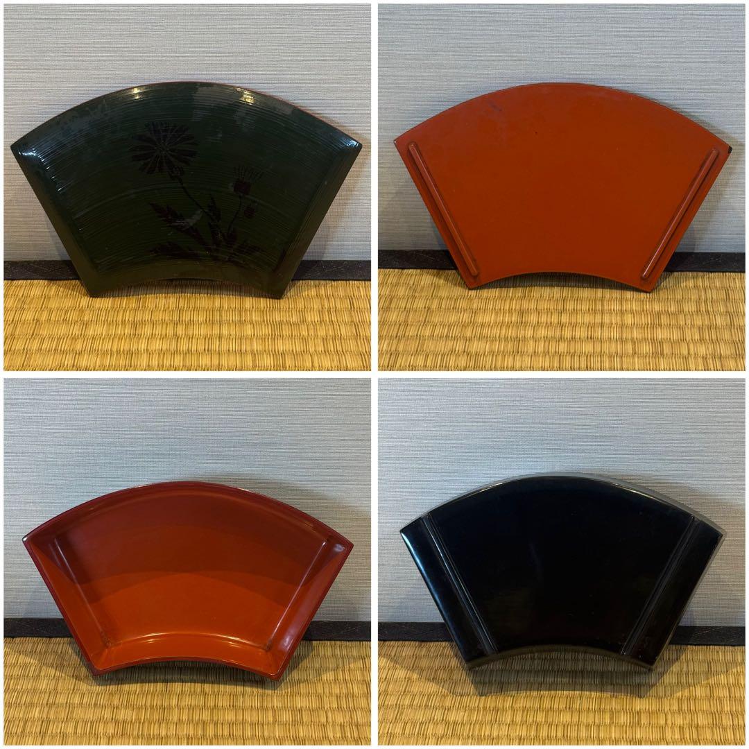 輪島塗 大崎 作 絵変草花蒔絵 青塗扇面形蓋物 10客「福扇」 / 大崎庄右衛門