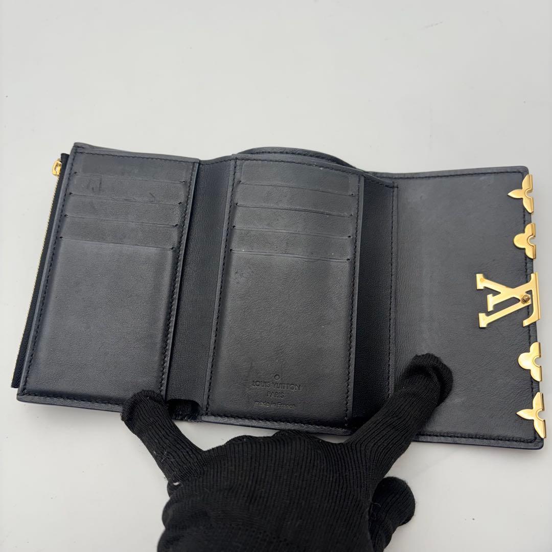 【美品】ルイヴィトン カプシーヌ コンパクト 3つ折り財布 フラワー ブラック
