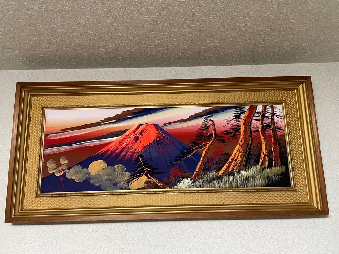 赤富士 肉筆 特製 立体 絵画 富士山 油彩画 額 縁起物 アート　洗月