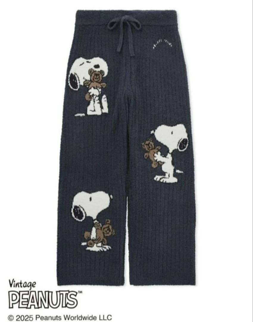 ジェラピケ SNOOPY コラボ テディベア もこもこ ロング パンツ 紺 新品