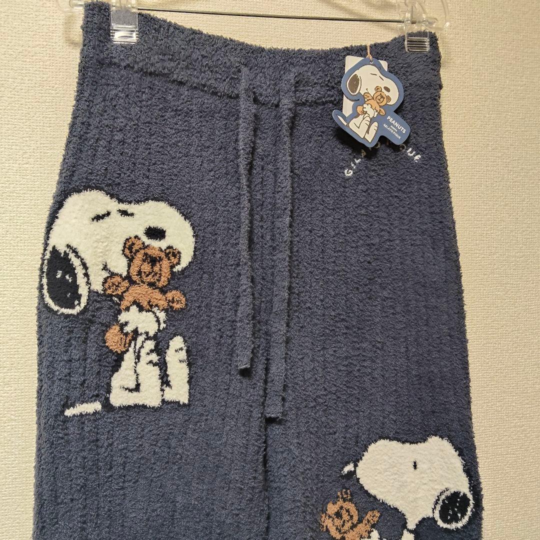 ジェラピケ SNOOPY コラボ テディベア もこもこ ロング パンツ 紺 新品