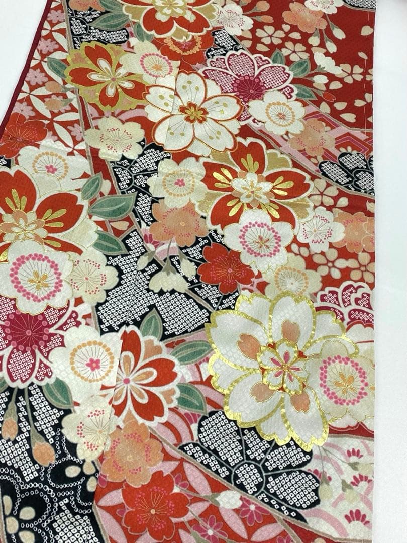 振袖 仮絵羽 金駒 金彩 ふくれ織紋意匠 正絹 未仕立て品 八掛付き