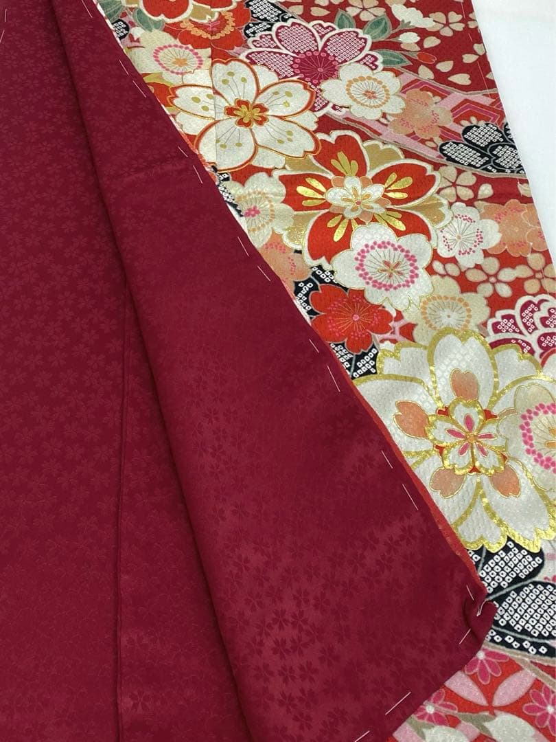 振袖 仮絵羽 金駒 金彩 ふくれ織紋意匠 正絹 未仕立て品 八掛付き