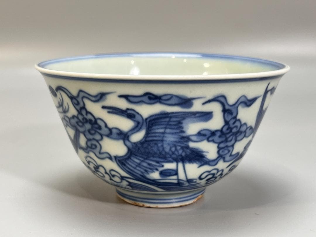 中国美術 明時代 青花鳳紋碗 染付碗 共箱 明 万暦年 古董品 尊 高6.5cm