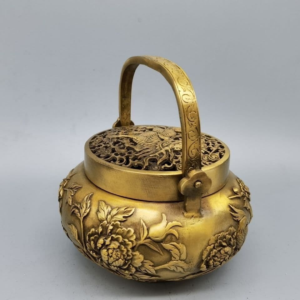 銅器 麒麟暖手炉 花鳥香薫炉 香道具 装飾品 工芸品 置物