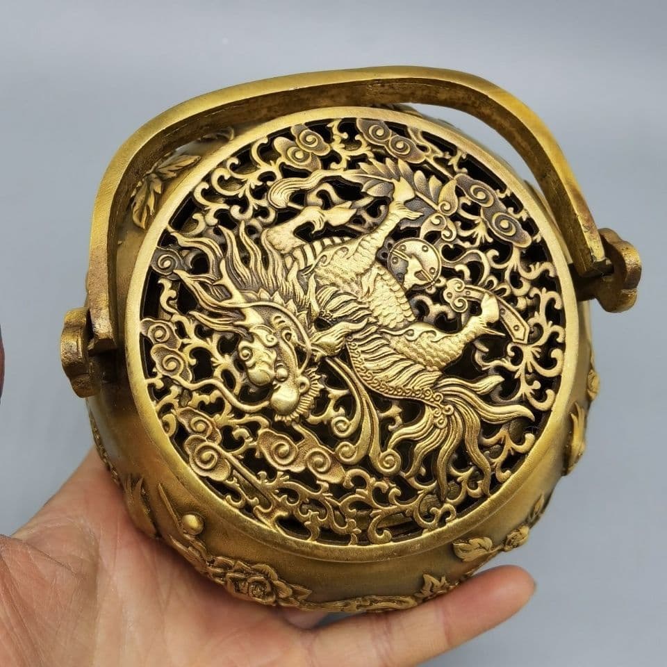 銅器 麒麟暖手炉 花鳥香薫炉 香道具 装飾品 工芸品 置物