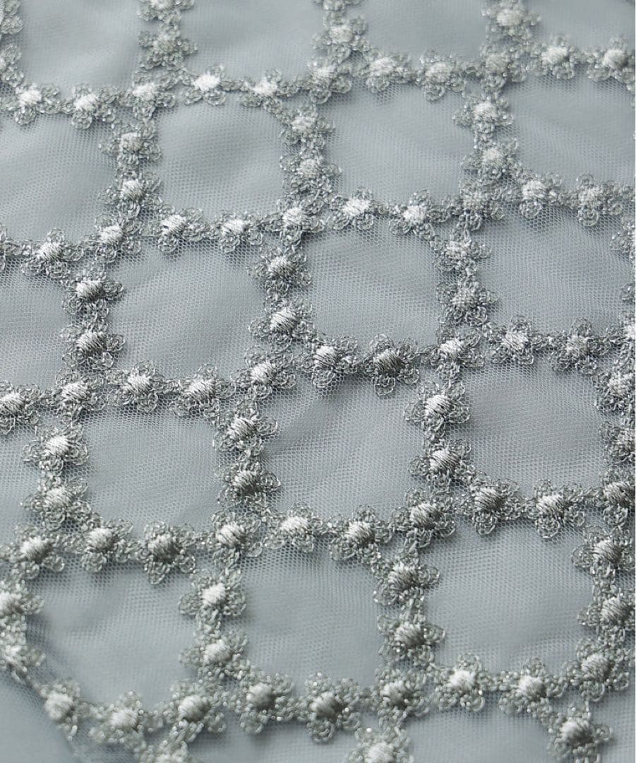 Floral diagonal check flare dress グレー