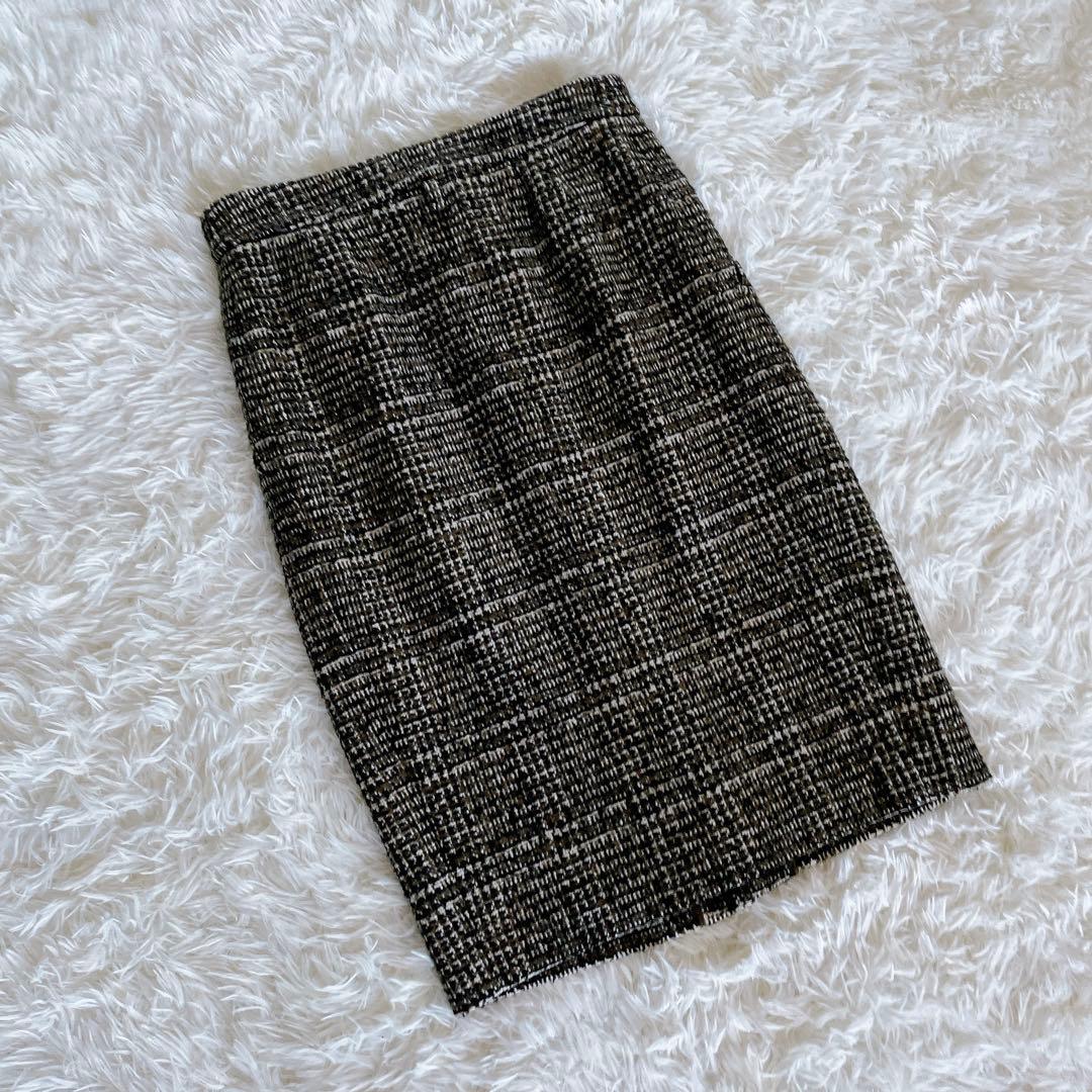 希少✨美品【エルメス】カシミヤウールツイードラップスカート シルク ブラウン34