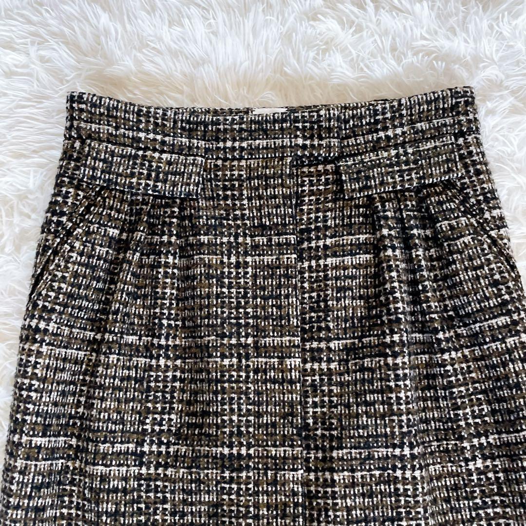 希少✨美品【エルメス】カシミヤウールツイードラップスカート シルク ブラウン34