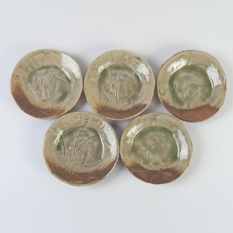 和食器　茶懐石　幸兵衛窯　灰釉　銘々皿　五客　共箱　N　9396