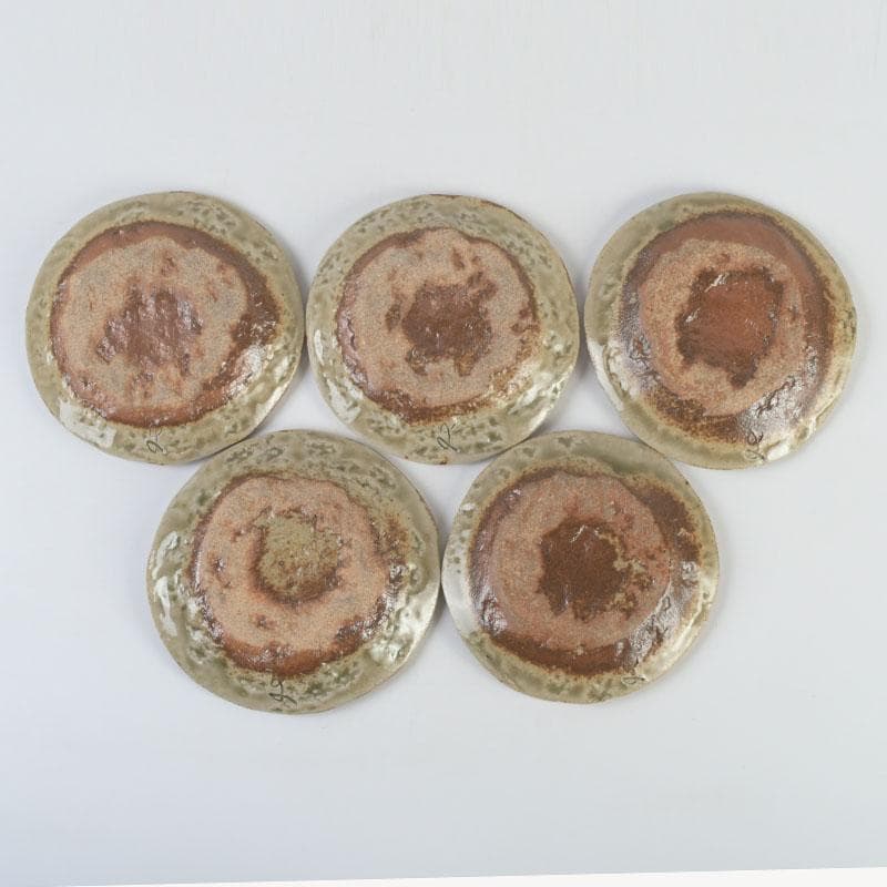 和食器　茶懐石　幸兵衛窯　灰釉　銘々皿　五客　共箱　N　9396