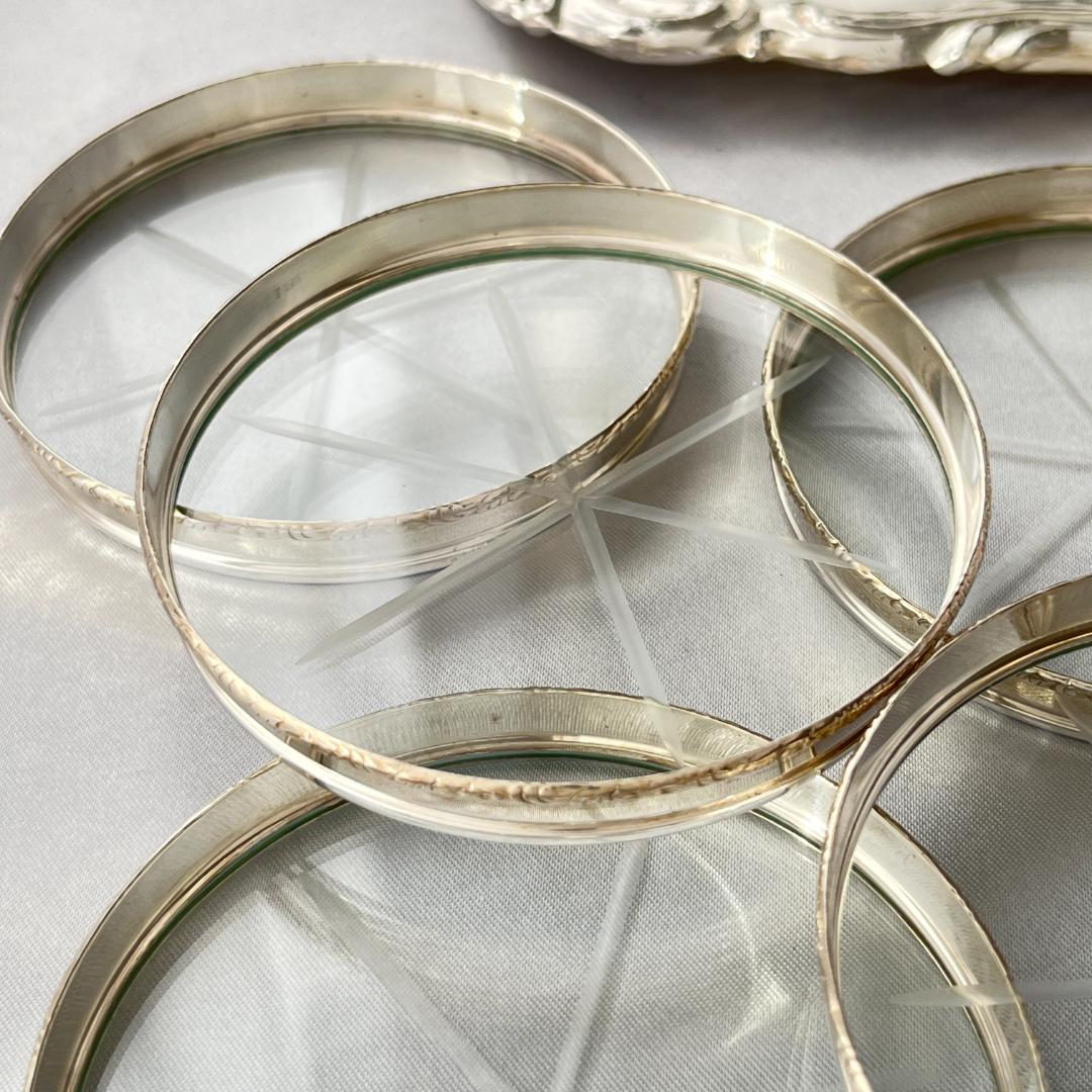 【Lunt】【純銀 / ガラス】ワイングラスコースター 6枚 スターリング