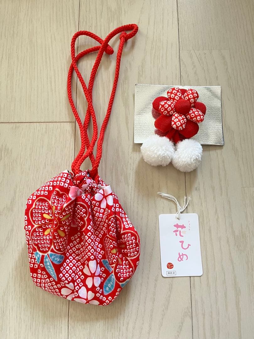 京都花ひめ 七五三 被布着物セット 赤色花柄 3歳華やか絞り風