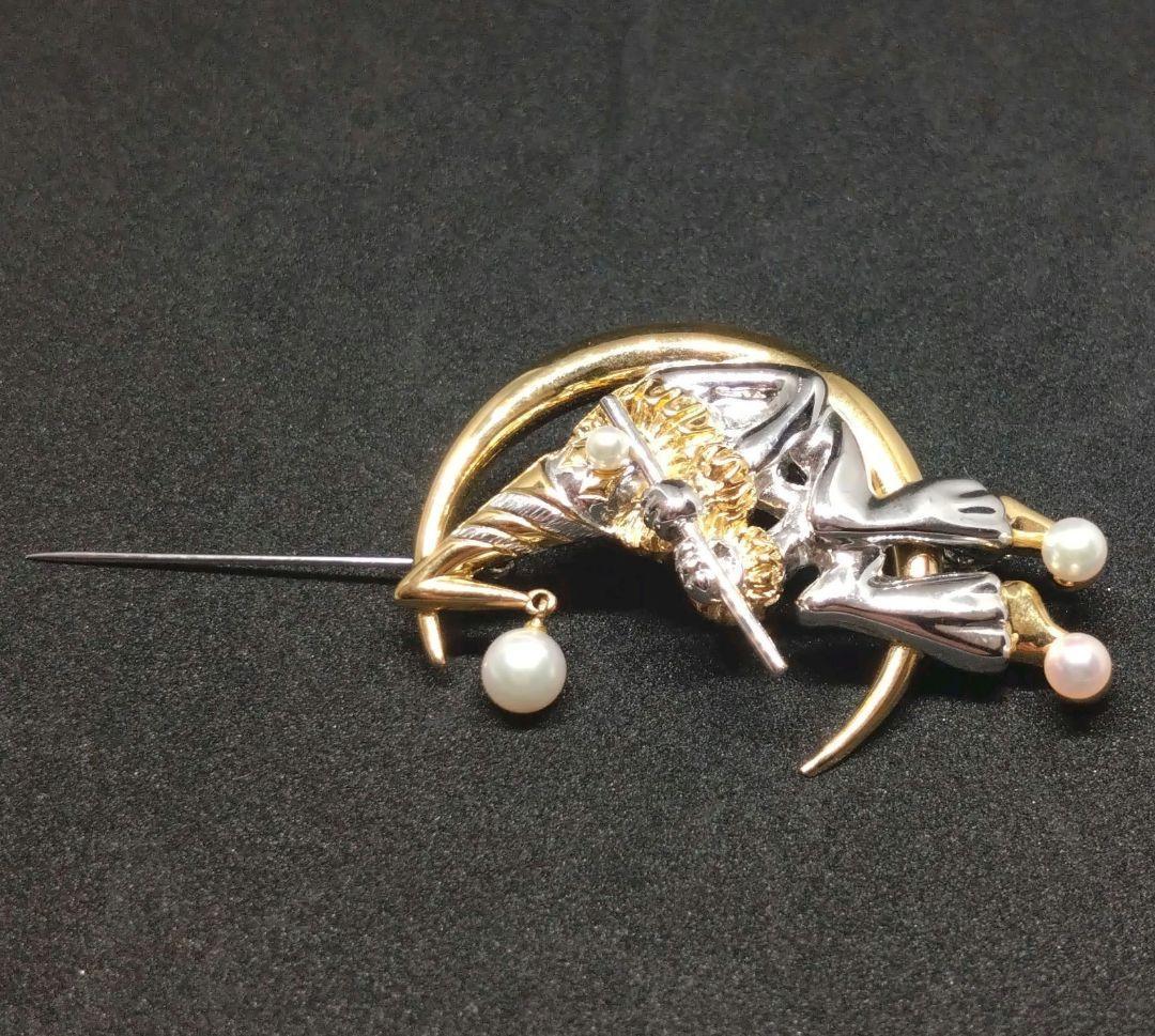 【極美品】ミキモト ブローチ ピエロ 三日月 真珠/パール シルバーゴールド