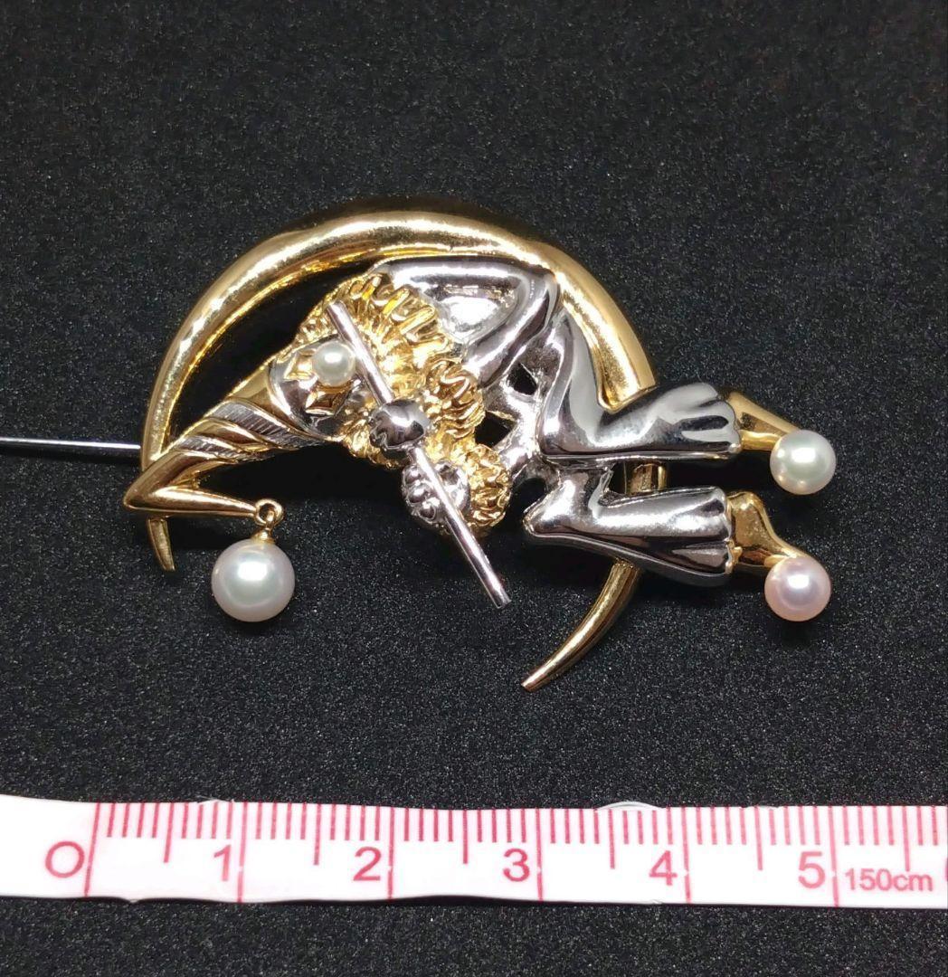 【極美品】ミキモト ブローチ ピエロ 三日月 真珠/パール シルバーゴールド