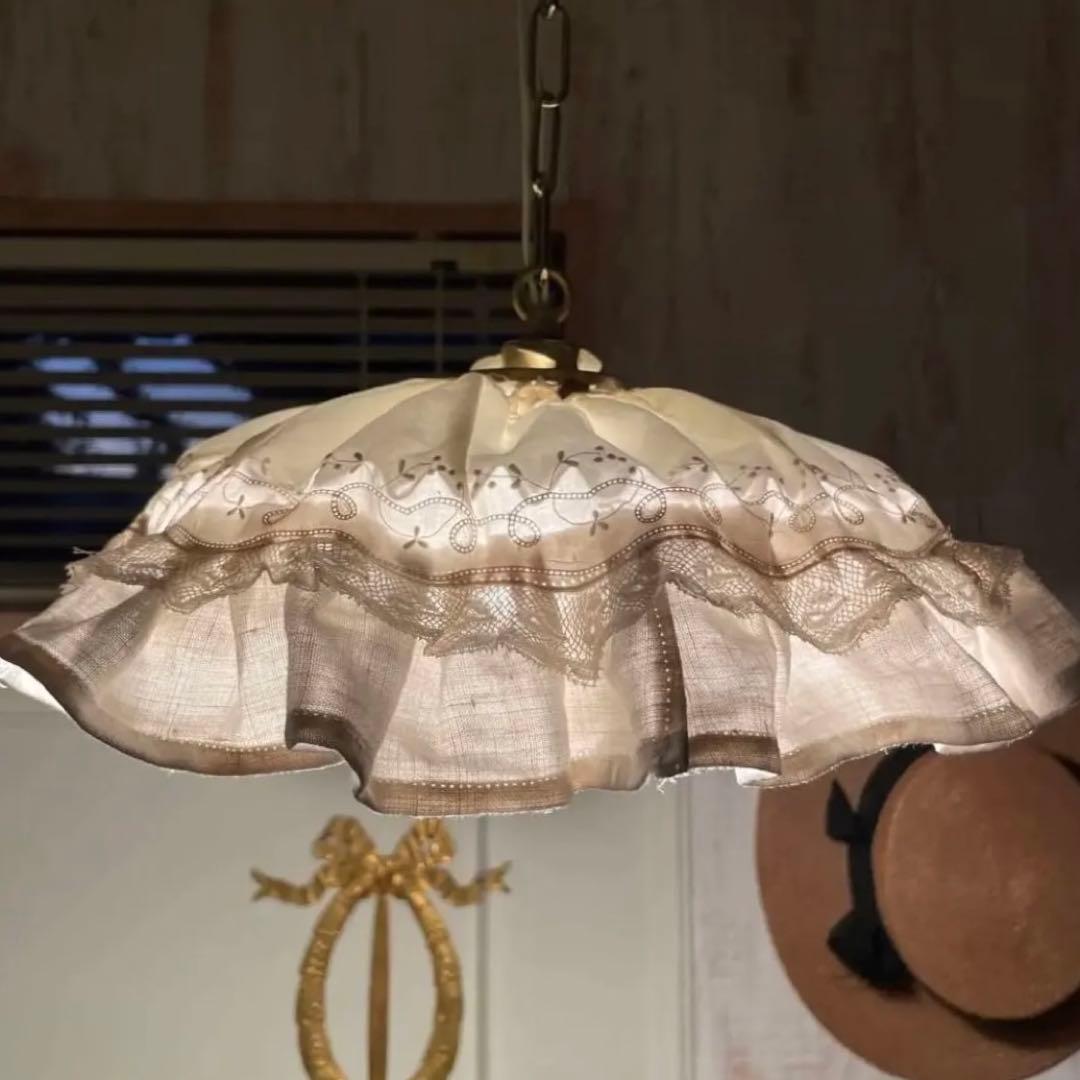 フランスアンティーク　ランプシェード　シルクカバー