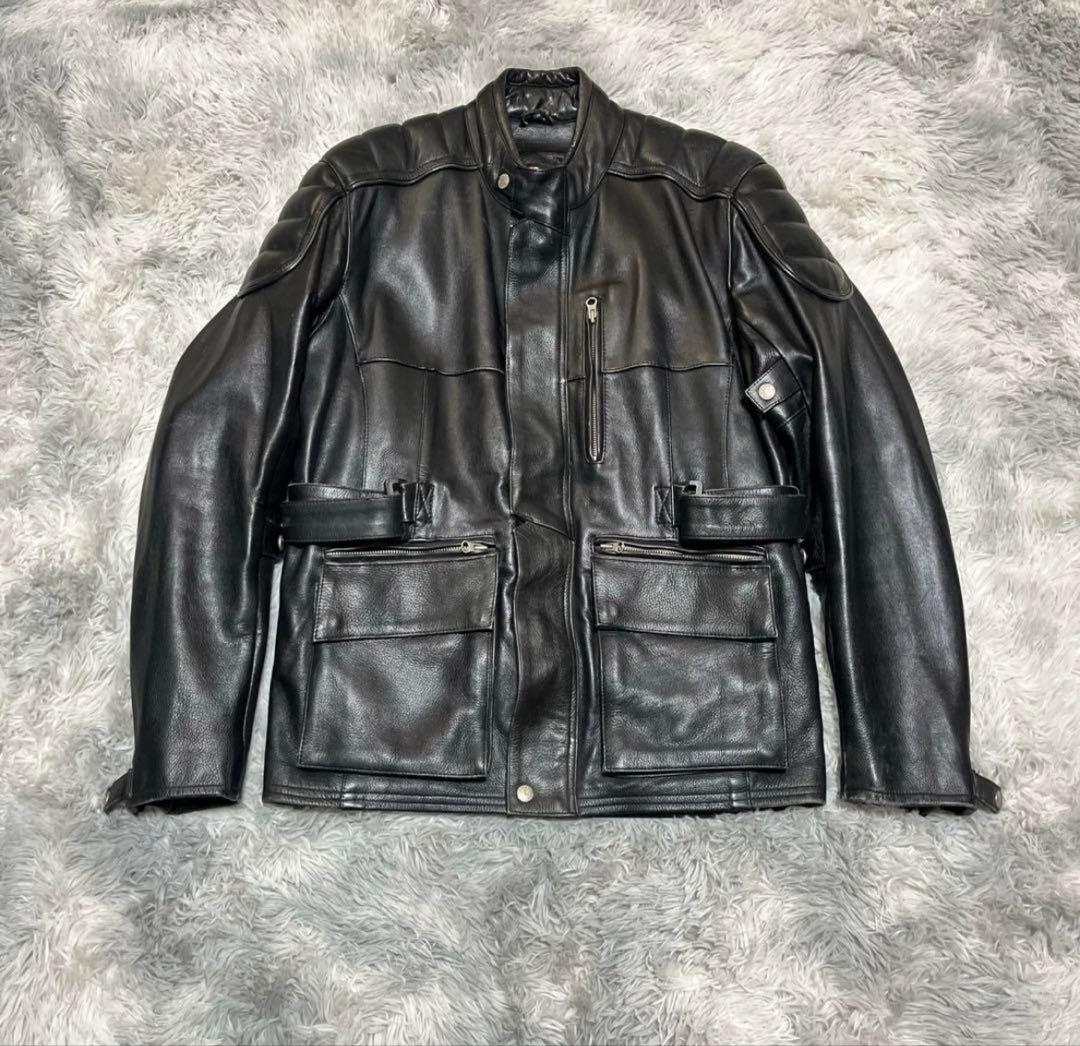 【良品】MOTO FIELD 牛革 レザーライダースジャケットBLACK LL