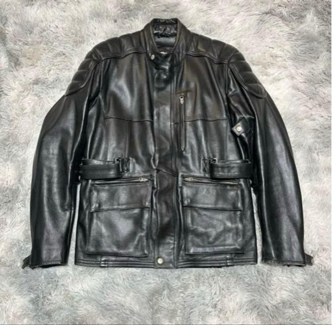 【良品】MOTO FIELD 牛革 レザーライダースジャケットBLACK LL