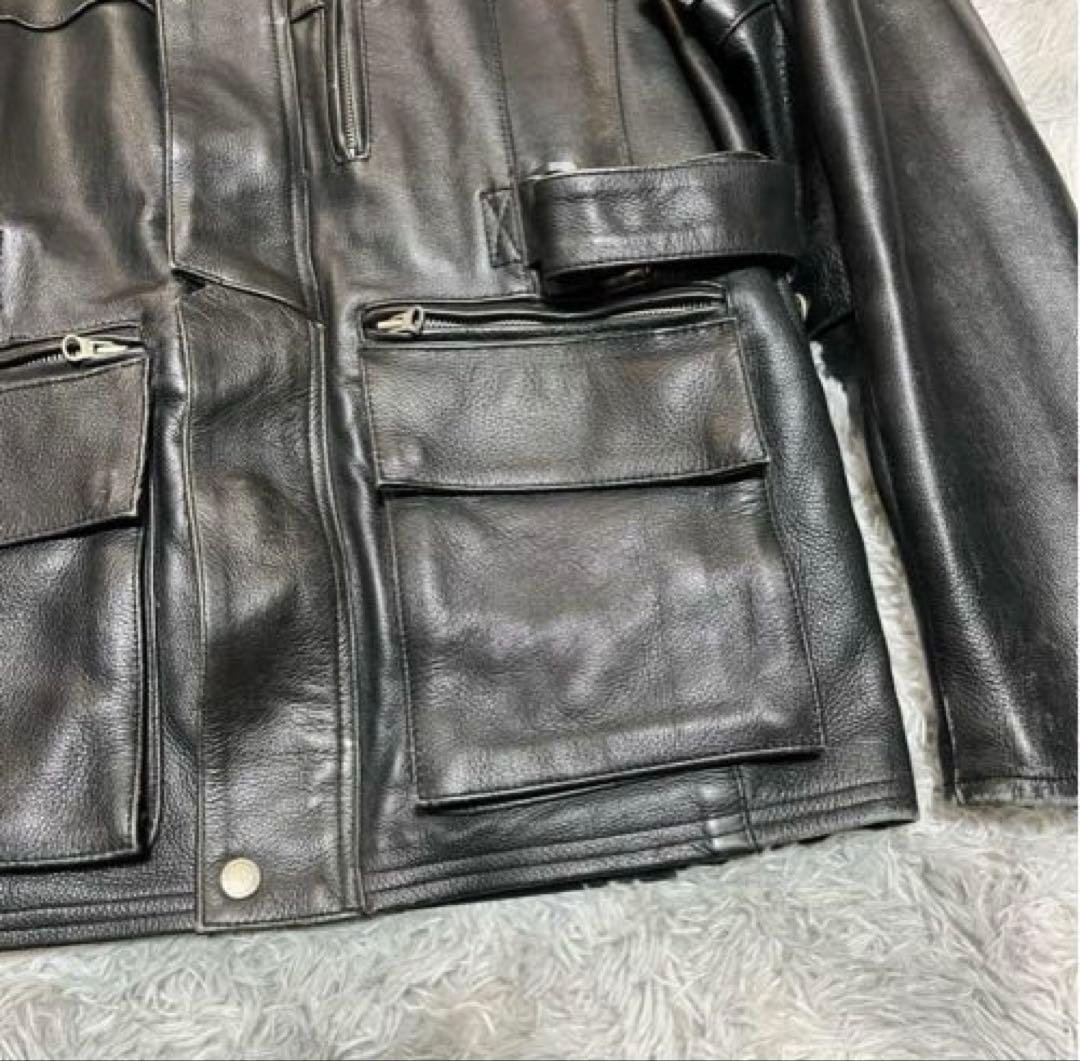 【良品】MOTO FIELD 牛革 レザーライダースジャケットBLACK LL