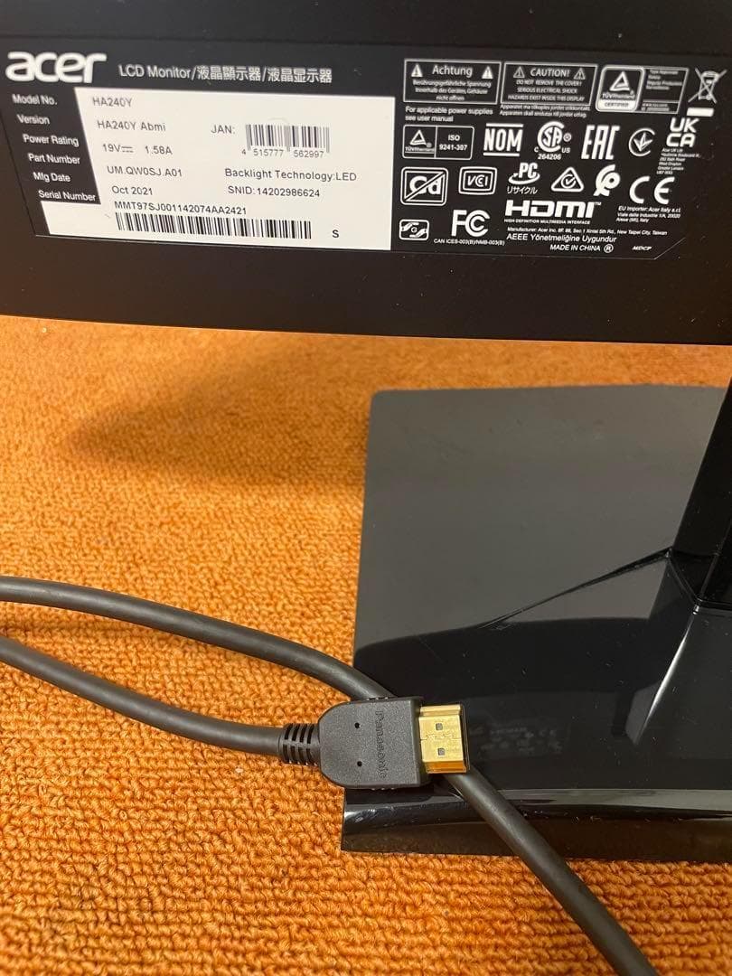 acer モニター スピーカー内蔵 2021年製ディスプレイHA240YABMI