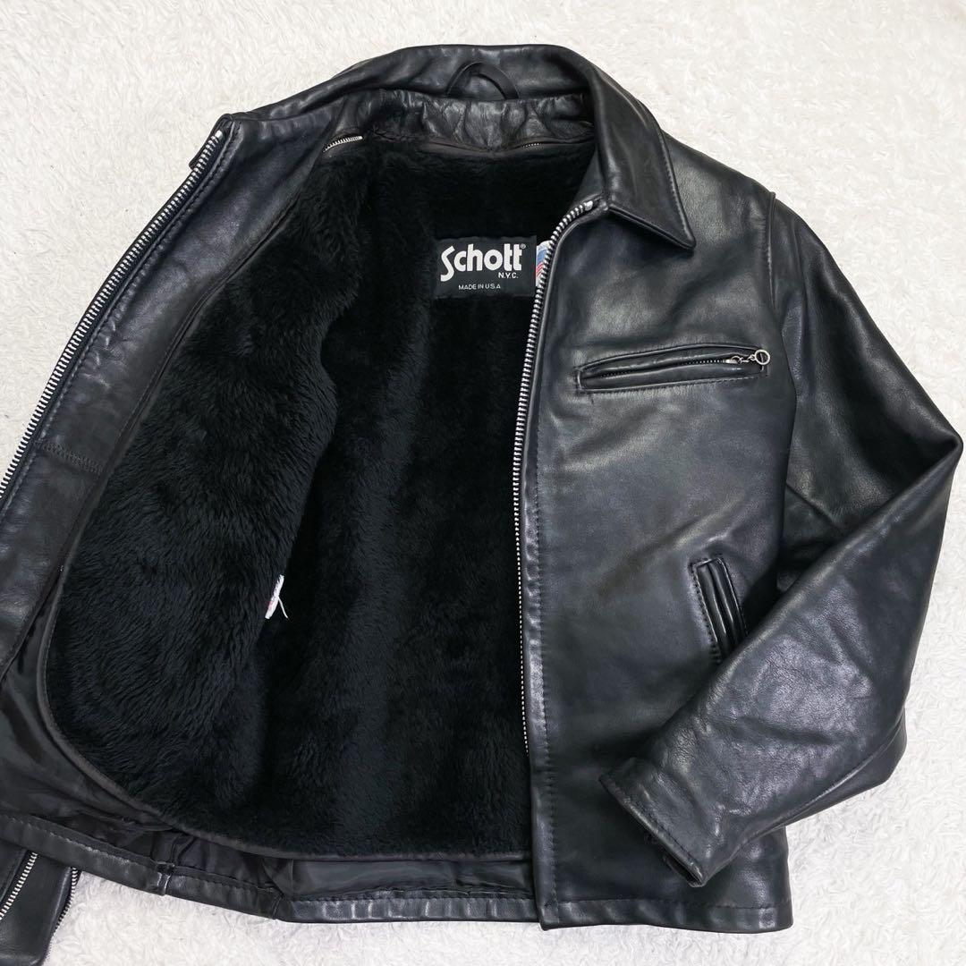 希少★shott レザージャケット ライダースジャケット ボアライナー付 34