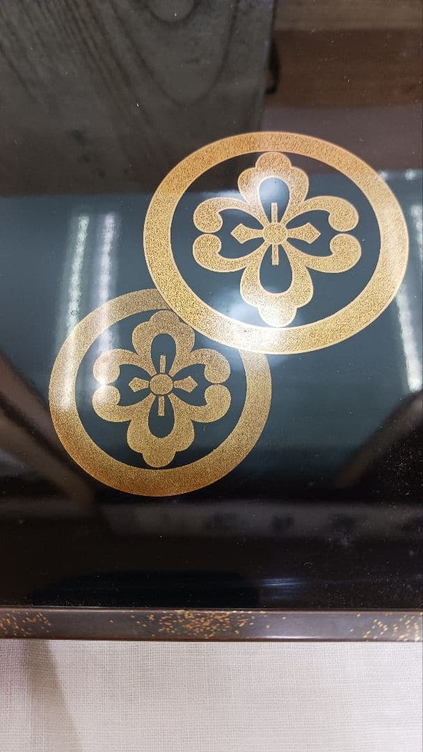 名工加賀蒔絵師太田抱逸作蒔絵描金手形盆　 家紋　輪島塗　 漆器　 盆　共箱　共布