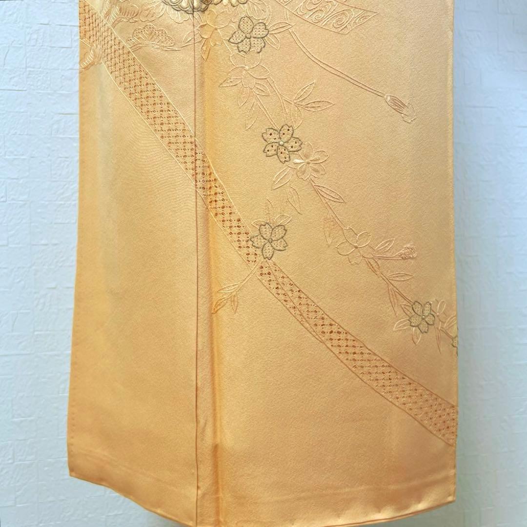 476 訪問着フルセット 正絹 薄オレンジ 薄橙 総刺繍 スワトウ 汕頭 上品