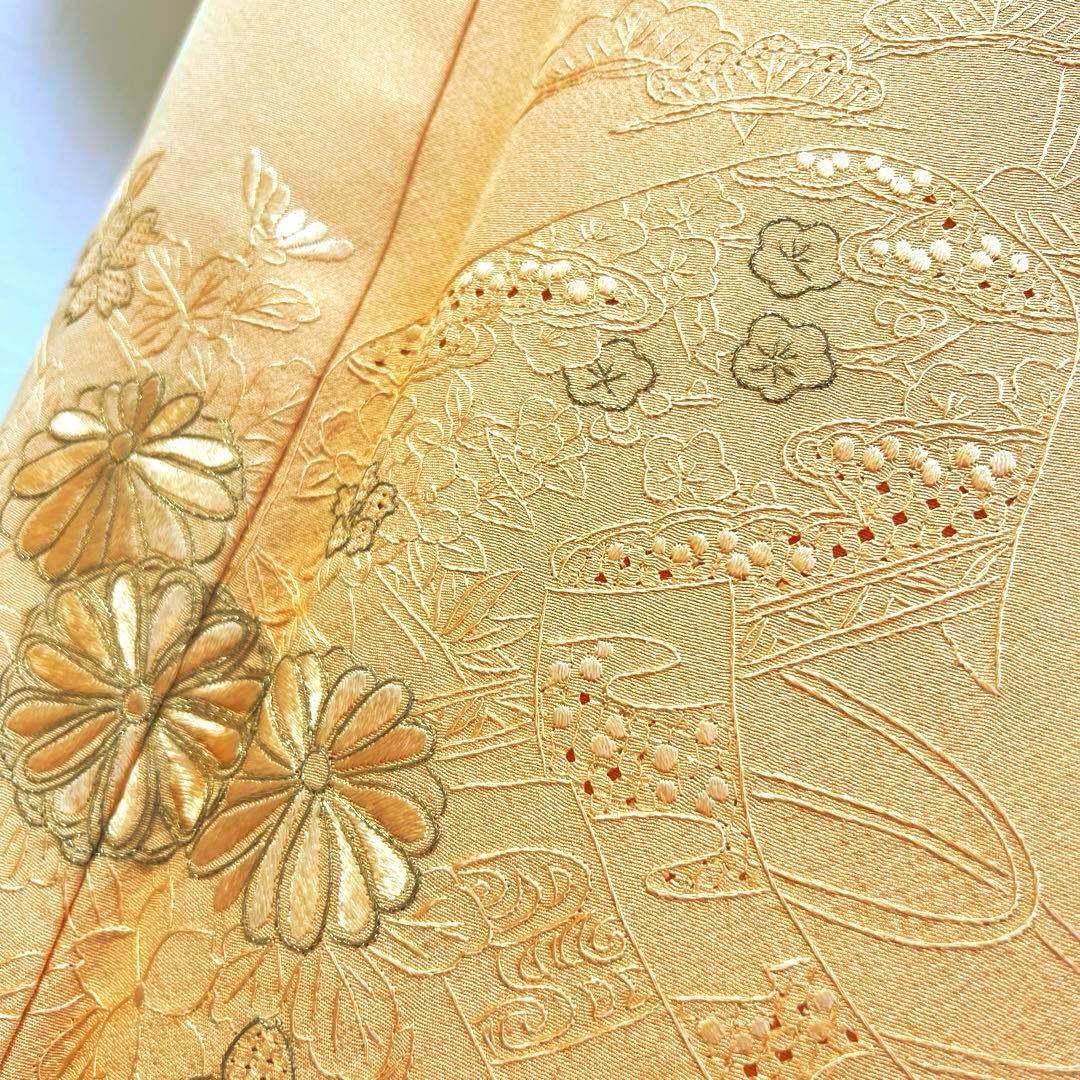 476 訪問着フルセット 正絹 薄オレンジ 薄橙 総刺繍 スワトウ 汕頭 上品