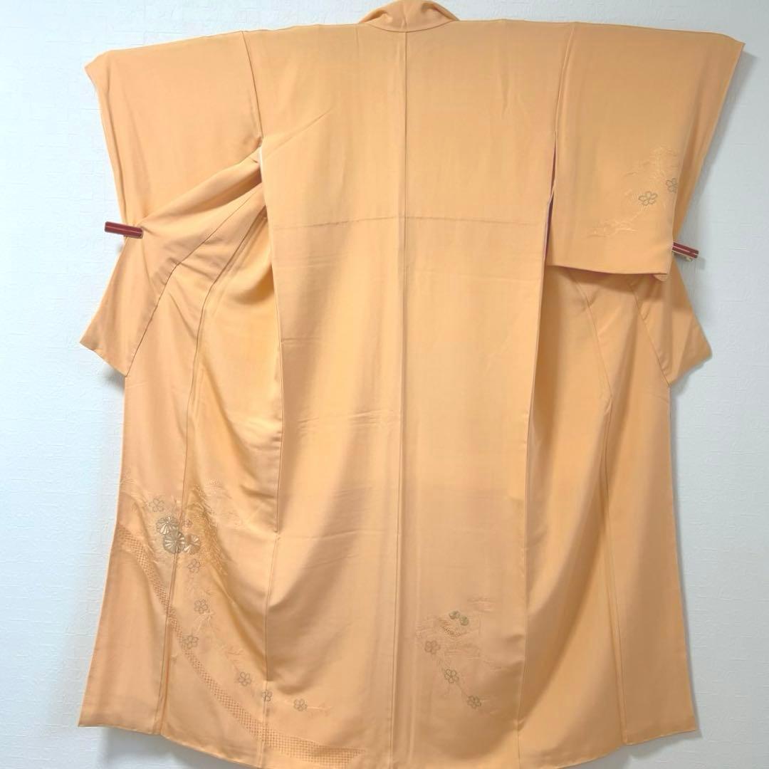 476 訪問着フルセット 正絹 薄オレンジ 薄橙 総刺繍 スワトウ 汕頭 上品