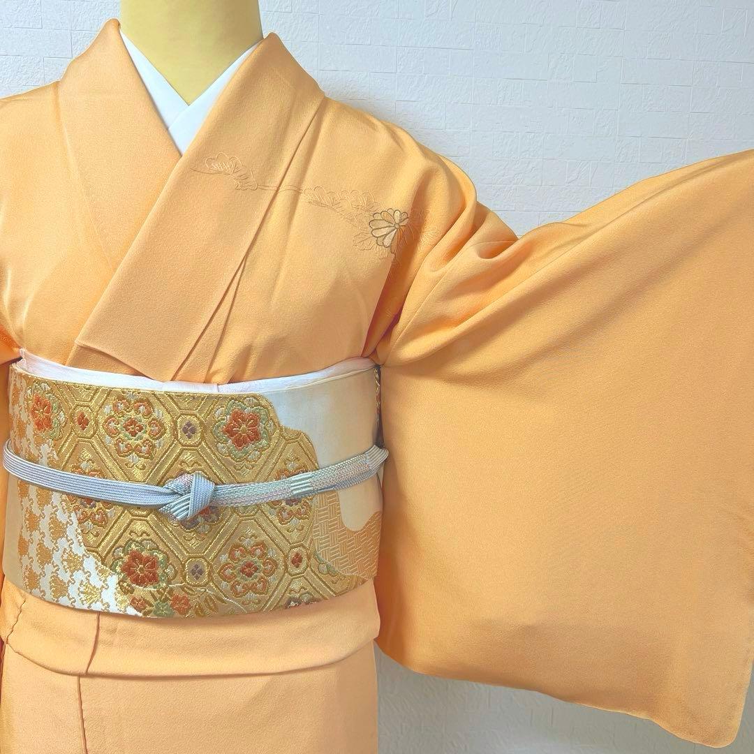 476 訪問着フルセット 正絹 薄オレンジ 薄橙 総刺繍 スワトウ 汕頭 上品