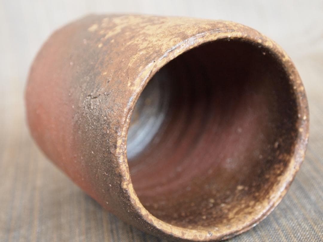 人気作家★竹中健次【師：伊勢崎淳】★備前麦酒呑★共箱・布・栞