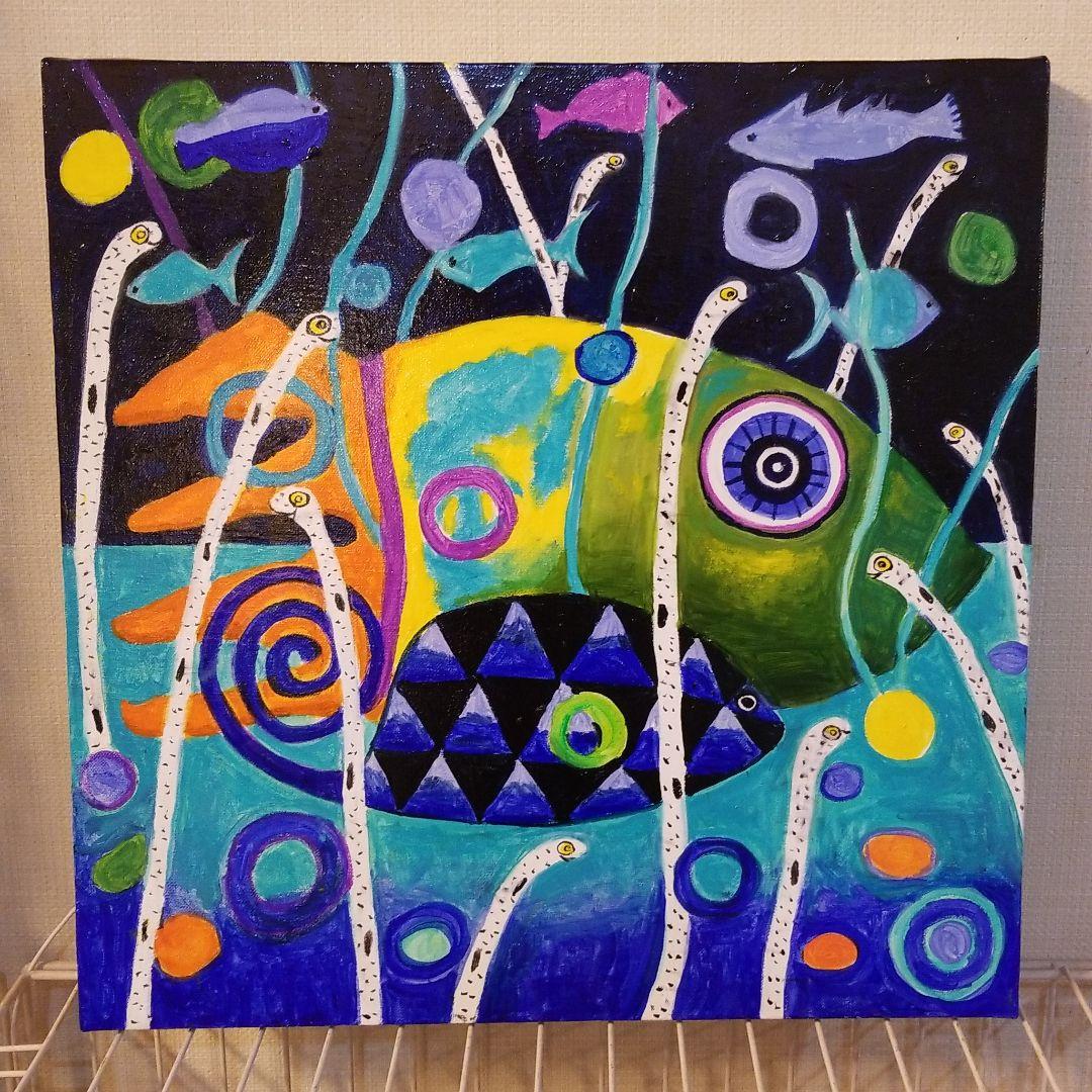 油絵　けい　チンアナゴの間を泳ぐ仲良し魚