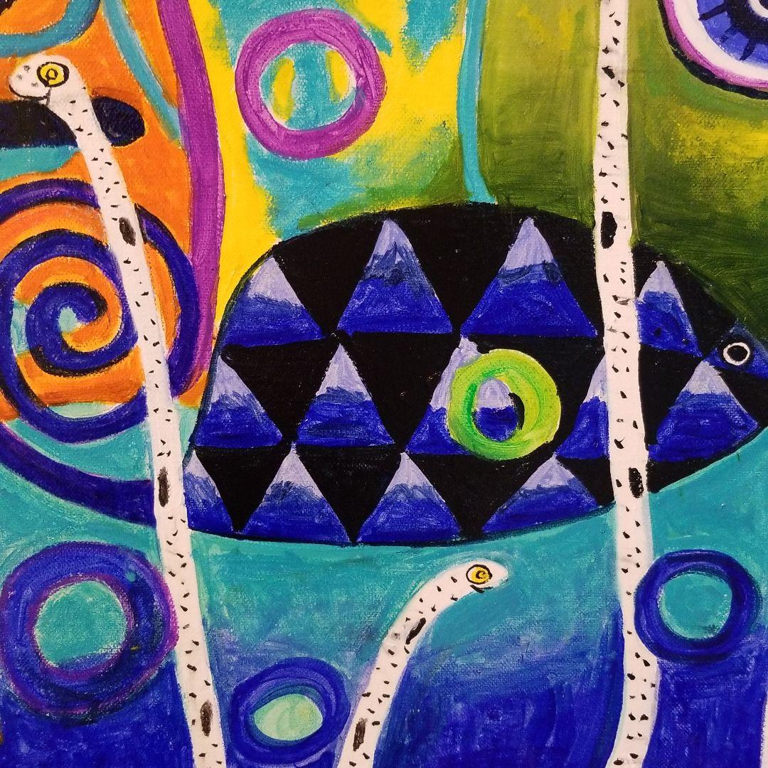 油絵　けい　チンアナゴの間を泳ぐ仲良し魚