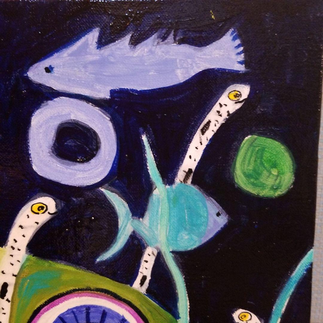 油絵　けい　チンアナゴの間を泳ぐ仲良し魚