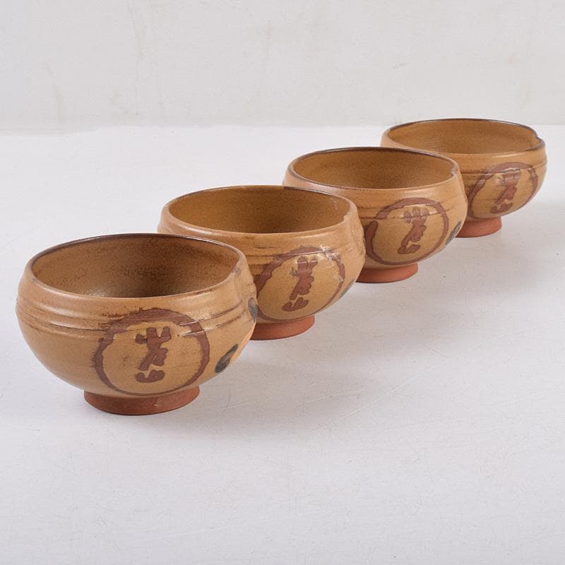 佐渡無名異焼　常山焼　三浦常山造　茶葉釉椿画　茶器揃　共箱　M　R9003