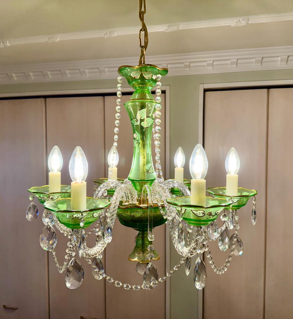 【12月15日迄特別値引】イタリア製 豪華シャンデリア（美品）グリーン&ゴールド