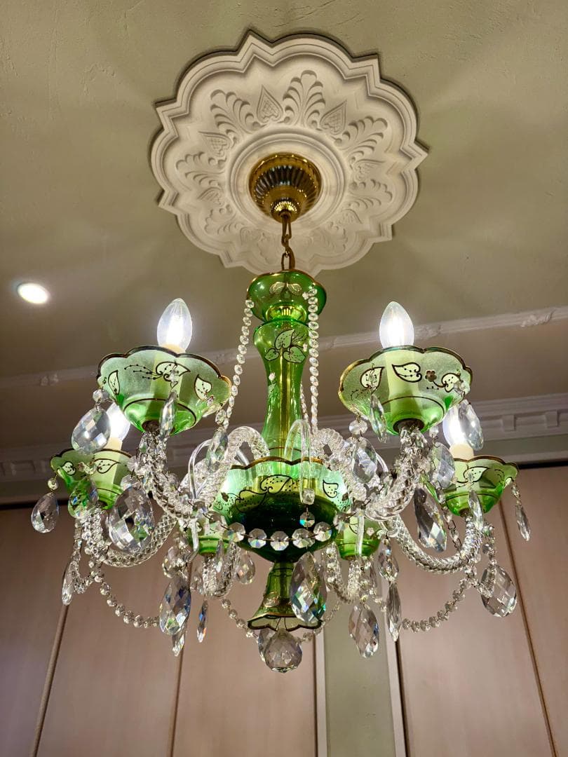 【12月15日迄特別値引】イタリア製 豪華シャンデリア（美品）グリーン&ゴールド