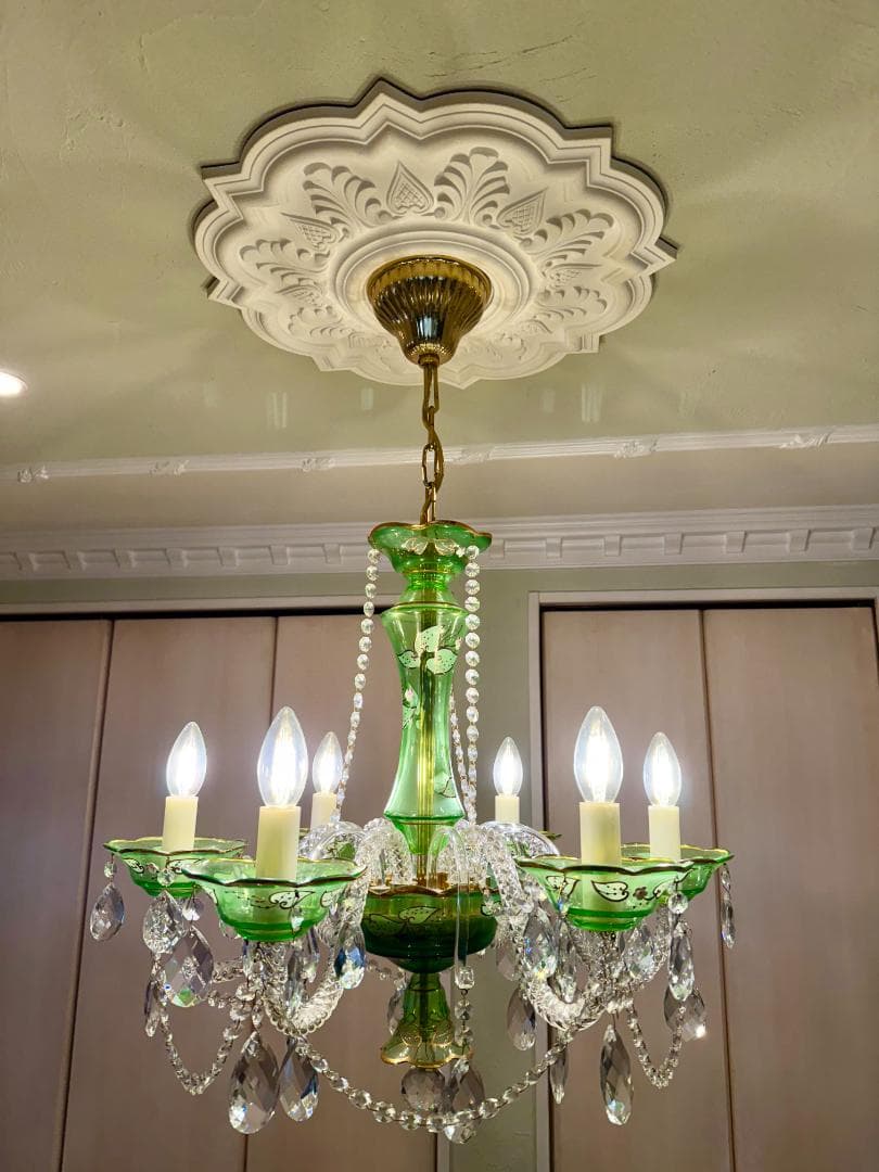 【12月15日迄特別値引】イタリア製 豪華シャンデリア（美品）グリーン&ゴールド