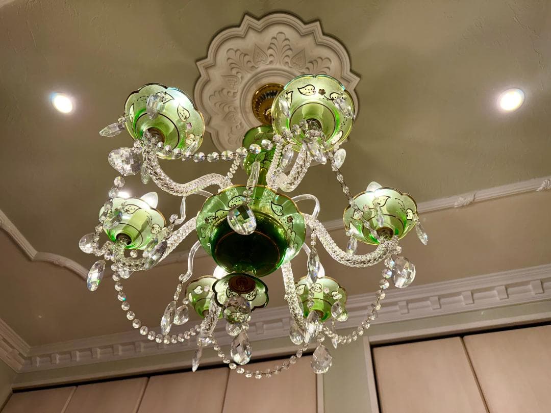 【12月15日迄特別値引】イタリア製 豪華シャンデリア（美品）グリーン&ゴールド